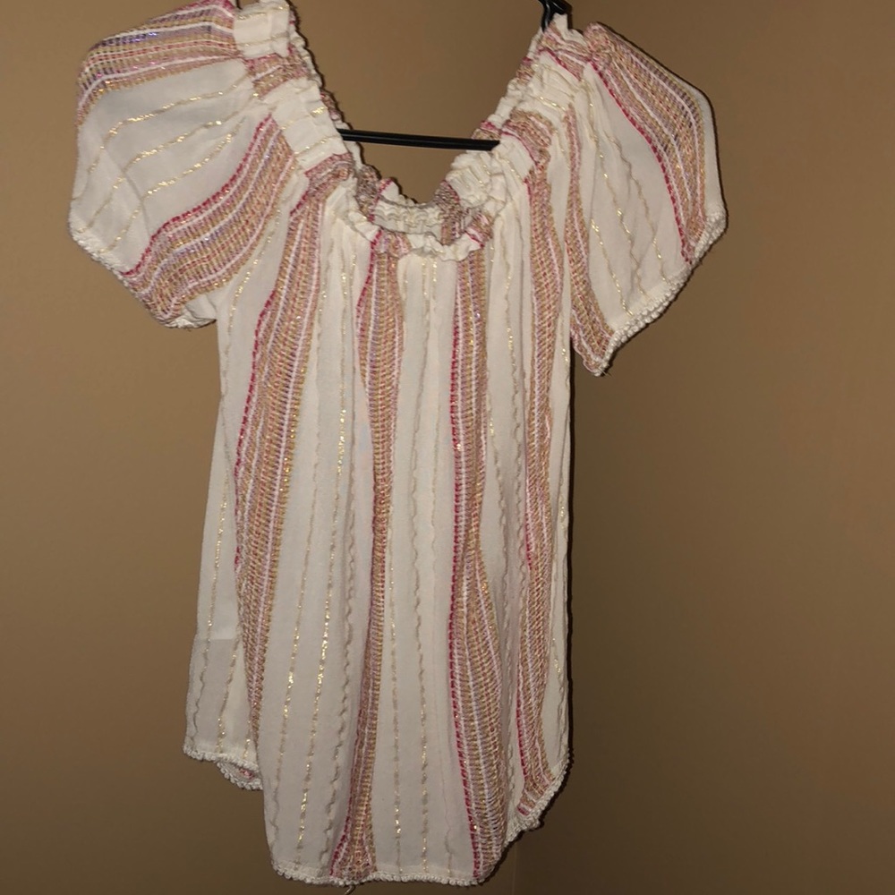 Off shoulder striped metallic stripe top